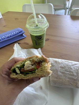 Green tropical breeze smoothie and Chicken Panini!