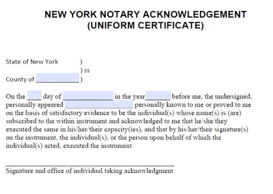 New York Notary Acknowledgement