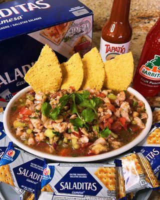 Fresh bowl of Traditional Red Ceviche with all the fixings...