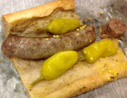 Italian Sausage with mild peppers $4.29. Fries extra $1.75