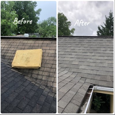 Before and after roof installation.