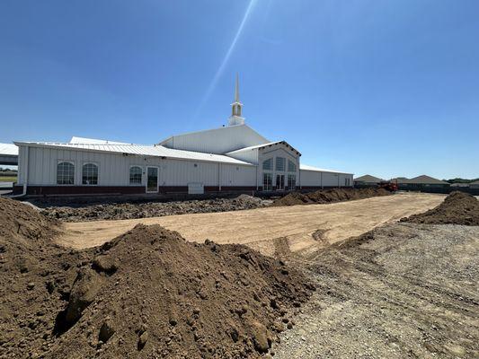 Construction work on foundation for new addition.