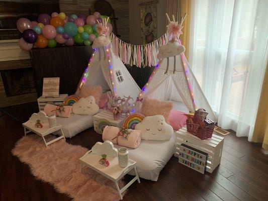 We enjoy seeing children's faces when they have their sleepover party styled with one of our beautiful themes.