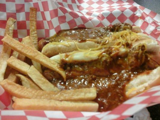 Chili cheese dog hand cut fries and medium tea $4.99 special