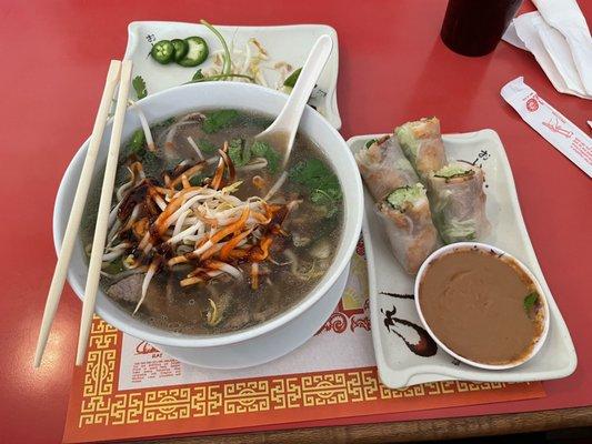 Beef pho with fresh spring rolls.  Yummy!!!