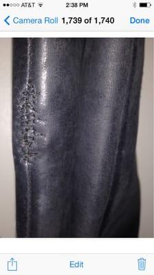 The stitching on the right is what a "repaired" boot looks like. Compare to the origin boot shaft on the right.