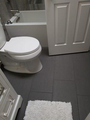 Porcelain tile floor.