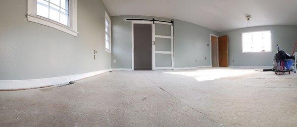 Master bedroom update complete with closet expansion to double it's size and barn door.