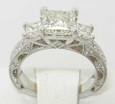 2.05 tcw Princess cut diamond ring custom crafted in 18-karat white gold