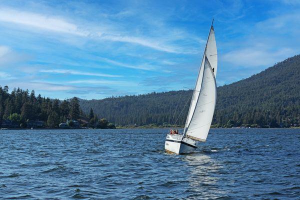 heeling over on a beautiful day in Big Bear l