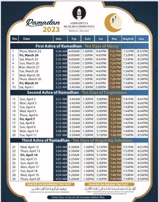 Ramadhan Timings.