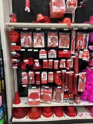 Red miscellaneous items--wigs, hats, socks, masks