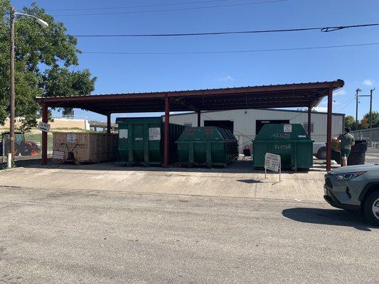 Recycling center dumpsters.