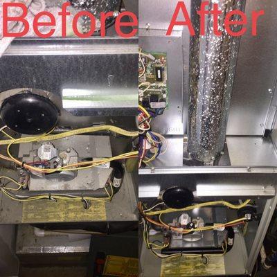 Before and after of a cleaned furnace!