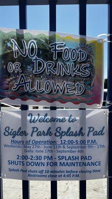 No food/drinks inside the splash pad.