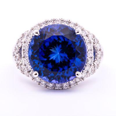 Incredible cocktail ring identified as a 9.49ct Tanzanite in 18k White Gold with 0.51tcw diamonds. Photo by Chris James.