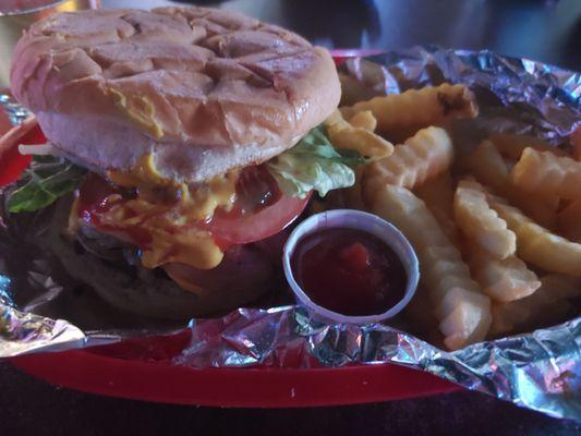 Bacon cheese burger with grilled onions