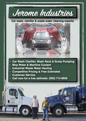 Jerome Industries: Car Wash, wash rack, sump, mop water, machine coolant & industrial waste water hauling professionals.