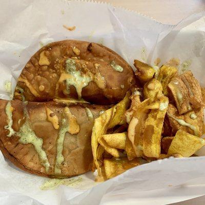 Empanadas and plantain chips!