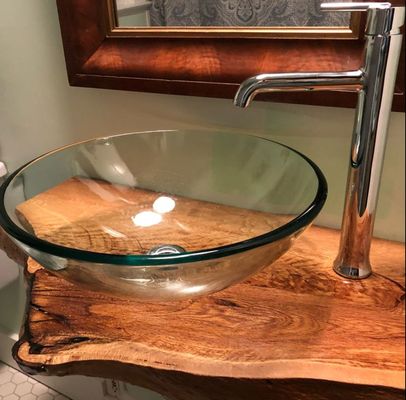 Hilltop Design Company used this glass bowl from us to complete their sink project.