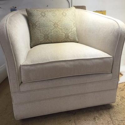 Cream chenille fabric with pattern pillow for this swivel chair