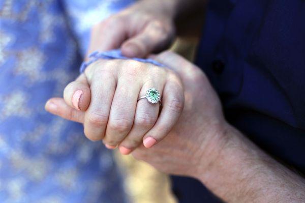 Our custom tourmaline halo engagement ring, love it!!