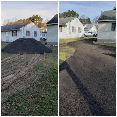 Installation of asphalt milling driveway.