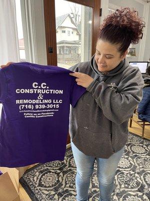 Vivian Castillo: Woman owned business C.C. Construction company polo shirts and work gear we printed.