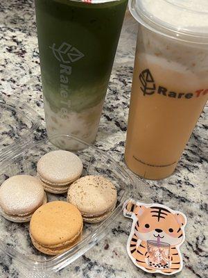 Matcha Lychee with crystal boba & White Tiger Thai tea w/snow cream