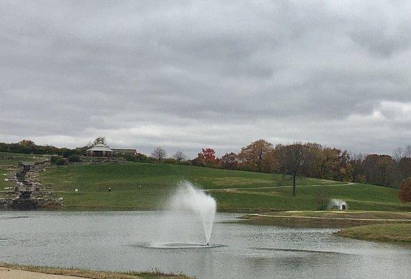 A hilltop gazebo overlooks the lake.