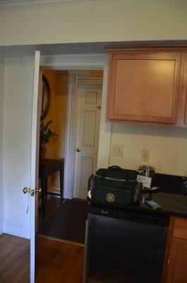 kitchen and door to room.