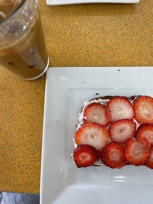 strawberry toast + almond milk latte