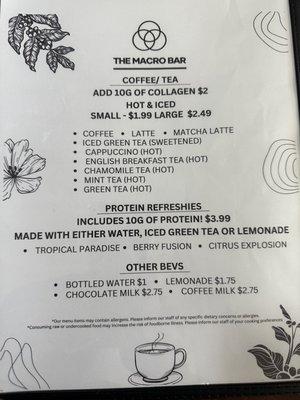 Coffee tee menu