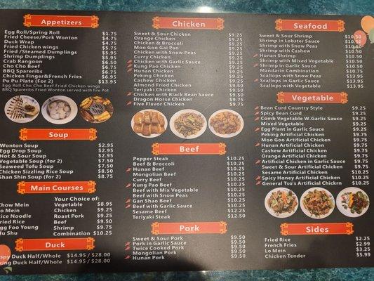 Menu as of 01/01/2021