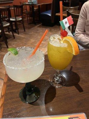 Skinny margarita and a mango margarita on the rocks