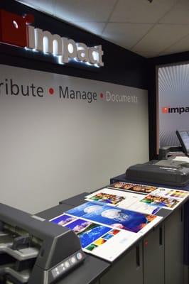 Impact's production print and wide-format document output machines allow businesses to print large format marketing materials in-house.