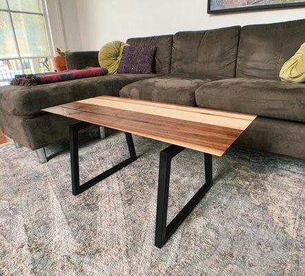 IndustoMod Steel, Walnut, and Maple coffee table.