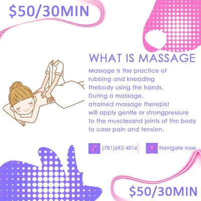 Only $50 for 30Min Body Massage _ Call (781)692-4016