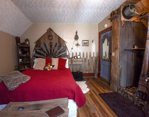 Our Jolly Rancher Barn room with a watering can shower