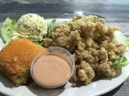 Cracked Conch, Potato Salad, & Baked Macaroni