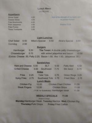 Lunch menu