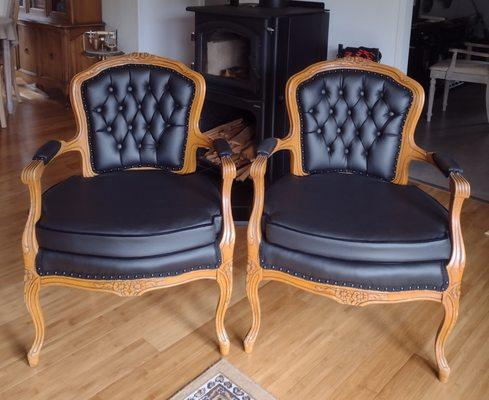 After: Fantastic work in leather. Great customer service. Worth the wait to get the project in. Worth every penny spent for new chairs!