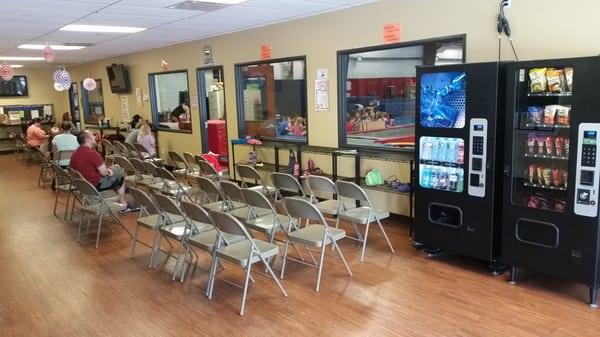 Seating and viewing area of the gym floor.