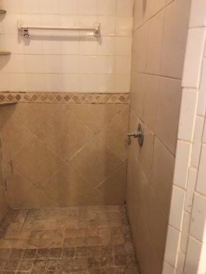 This is what our shower looked like before the remodel. Remember we had a cracked shower pan and required a complete demolition.