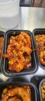 Harissa shrimp with challa malsa