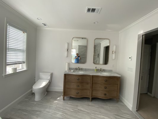 Toilet with washlet-bidet seat, vanity and medicine cabinets