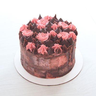 Chocolate cake with chocolate and strawberry buttercream