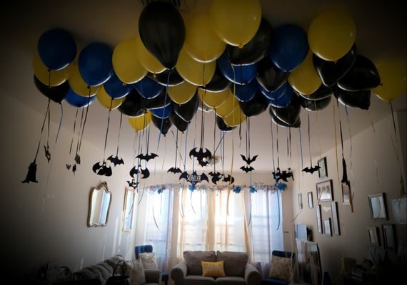 Batman Themed Balloon w/ Personalized Batman Cutouts Schyler 7th Birthday