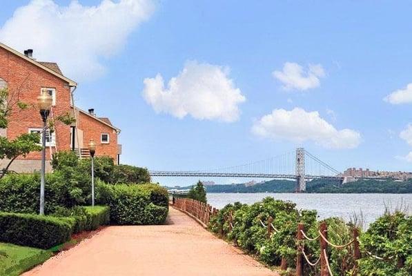 Riverfront Walkway features spectacular views of the GW Bridge and Manhattan