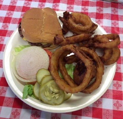 Cheese Burger & Onion Rings